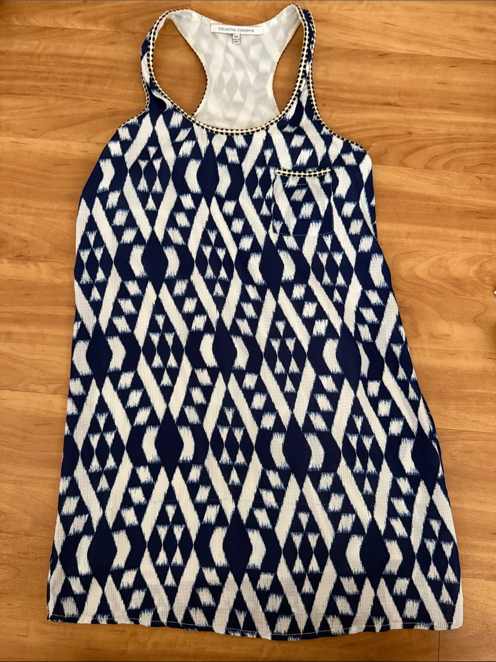 Collective Concepts Navy and White Geometric Racerback Dress